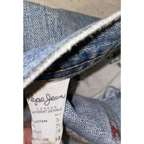 Pepe Jeans London Light Wash Distressed Blue Denim Straight Jeans Men's Size‎ 34 - Picture 12 of 12